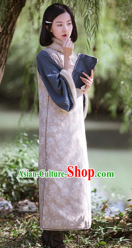 China Traditional Beige Qipao Costume National Women Dress Classical Cheongsam China Traditional Beige Qipao Costume National Women Dress Classical Cheongsam