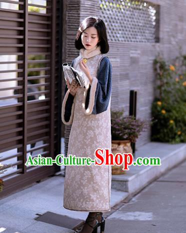 China Traditional Beige Qipao Costume National Women Dress Classical Cheongsam China Traditional Beige Qipao Costume National Women Dress Classical Cheongsam