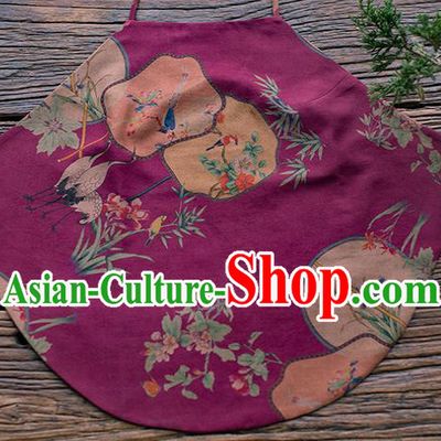 Chinese Ancient Women Purple Silk Bellyband Classical Crane Fan Pattern Stomachers