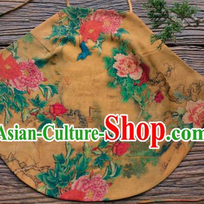 Chinese Ancient Women Classical Peony Pattern Stomachers Yellow Silk Bellyband