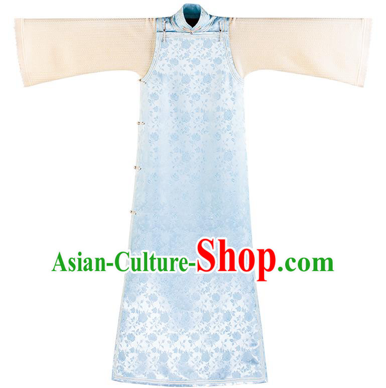 China National Women Dress Classical Light Blue Silk Cheongsam Traditional Qipao Costume China National Women Dress Classical Light Blue Silk Cheongsam Traditional Qipao Costume