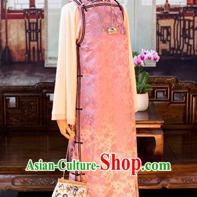 China Classical Lilac Silk Cheongsam Traditional Qipao Costume National Women Dress