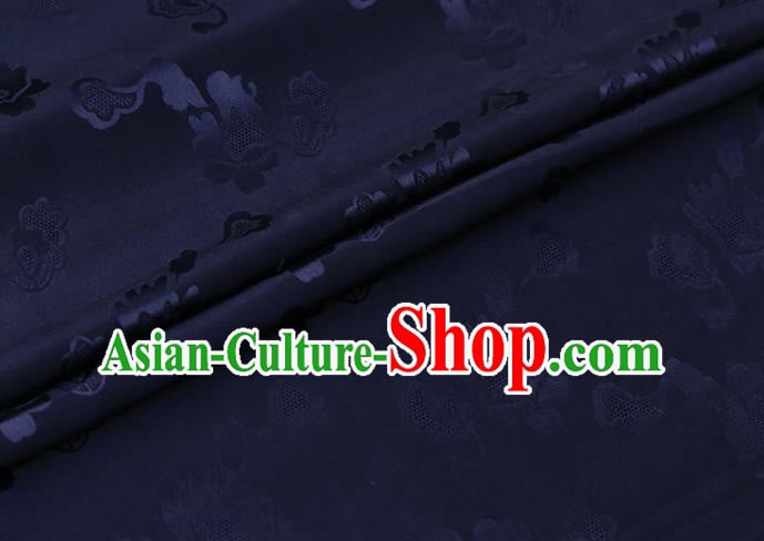 Navy Silk Drapery Asian Chinese Hanfu Satin Cloth Traditional Pattern Design Mulberry Silk Fabric Navy Silk Drapery Asian Chinese Hanfu Satin Cloth Traditional Pattern Design Mulberry Silk Fabric
