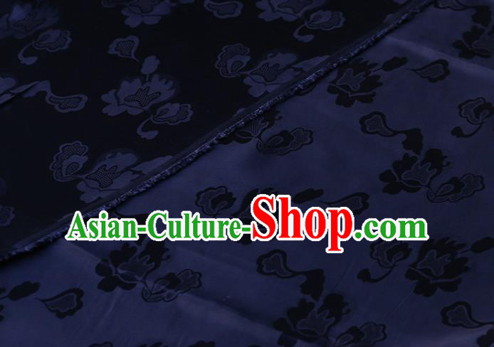 Navy Silk Drapery Asian Chinese Hanfu Satin Cloth Traditional Pattern Design Mulberry Silk Fabric Navy Silk Drapery Asian Chinese Hanfu Satin Cloth Traditional Pattern Design Mulberry Silk Fabric