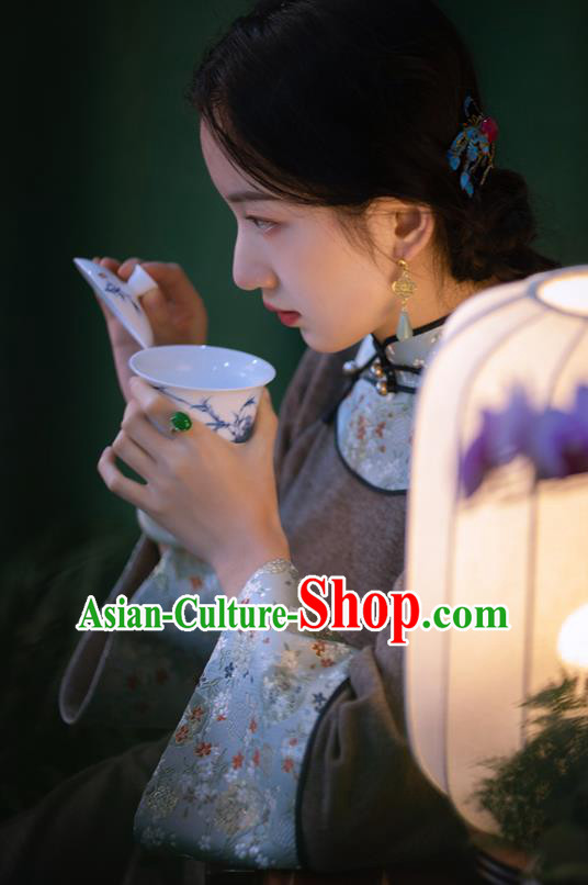 China Traditional Winter Costume National Women Dress Classical Cheongsam Brown Woolen Qipao China Traditional Winter Costume National Women Dress Classical Cheongsam Brown Woolen Qipao