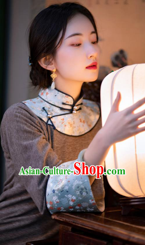 China Traditional Winter Costume National Women Dress Classical Cheongsam Brown Woolen Qipao China Traditional Winter Costume National Women Dress Classical Cheongsam Brown Woolen Qipao