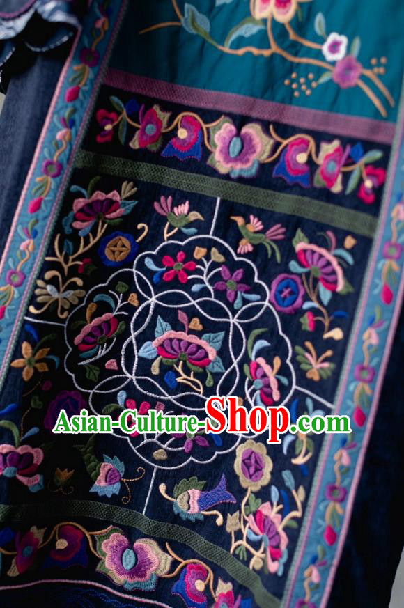 Chinese Retro Embroidered Navy Flax Dress Traditional National Women Cheongsam Clothing Chinese Retro Embroidered Navy Flax Dress Traditional National Women Cheongsam Clothing