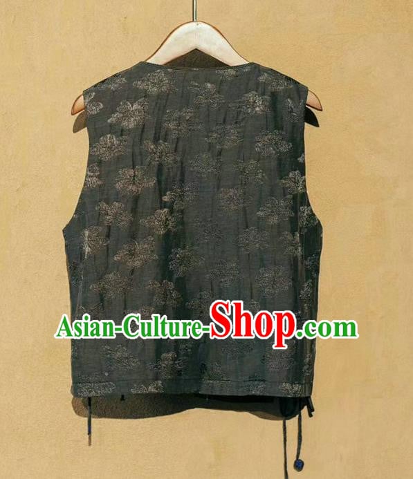 China National Black Flax Vest Women Embroidered Waistcoat Traditional Tang Suit Clothing China National Black Flax Vest Women Embroidered Waistcoat Traditional Tang Suit Clothing