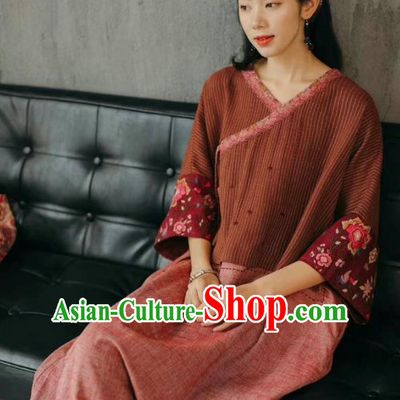 Chinese Traditional Women Clothing National Embroidered Dress Zen Suit