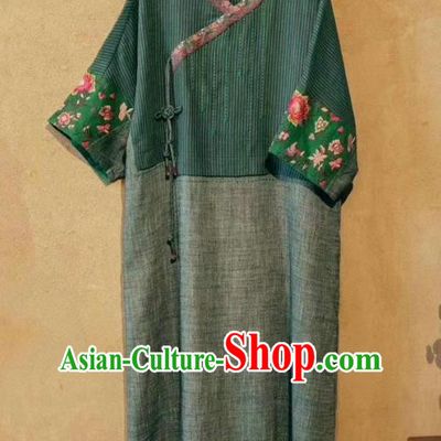 Chinese Zen Suit Traditional Women Clothing National Embroidered Green Dress
