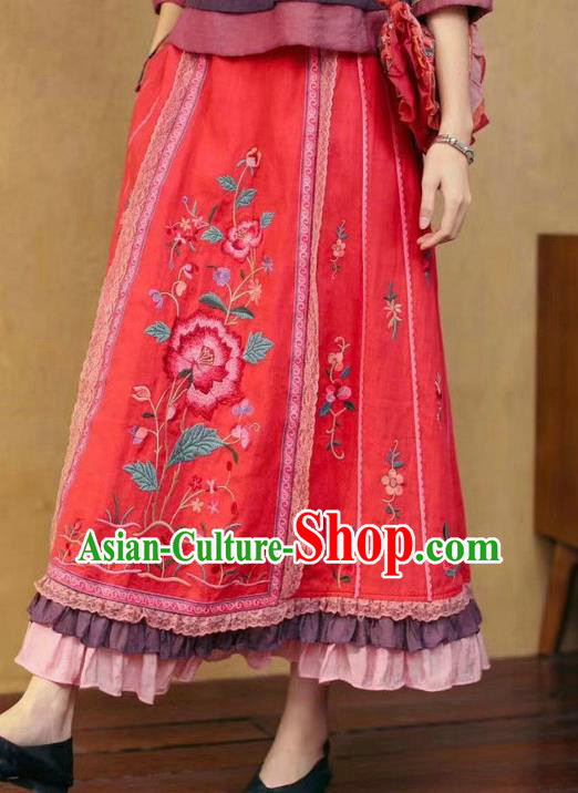 China National Red Ramine Bust Skirt Embroidered Skirt Traditional Female Clothing China National Red Ramine Bust Skirt Embroidered Skirt Traditional Female Clothing