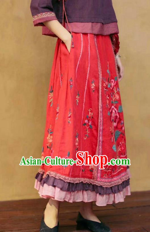 China National Red Ramine Bust Skirt Embroidered Skirt Traditional Female Clothing China National Red Ramine Bust Skirt Embroidered Skirt Traditional Female Clothing