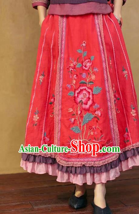 China National Red Ramine Bust Skirt Embroidered Skirt Traditional Female Clothing China National Red Ramine Bust Skirt Embroidered Skirt Traditional Female Clothing
