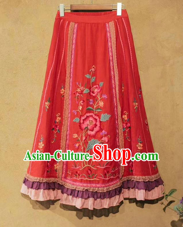 China National Red Ramine Bust Skirt Embroidered Skirt Traditional Female Clothing China National Red Ramine Bust Skirt Embroidered Skirt Traditional Female Clothing