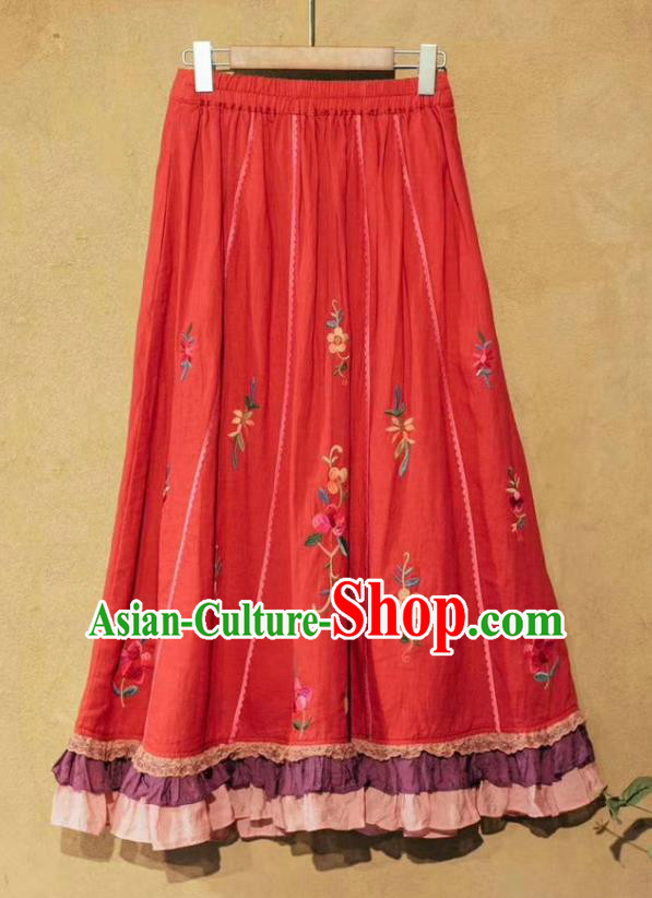 China National Red Ramine Bust Skirt Embroidered Skirt Traditional Female Clothing China National Red Ramine Bust Skirt Embroidered Skirt Traditional Female Clothing