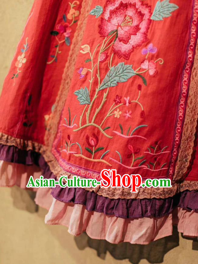 China National Red Ramine Bust Skirt Embroidered Skirt Traditional Female Clothing China National Red Ramine Bust Skirt Embroidered Skirt Traditional Female Clothing