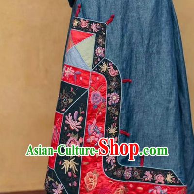 China Embroidered Skirt Traditional Clothing National Blue Flax Bust Skirt