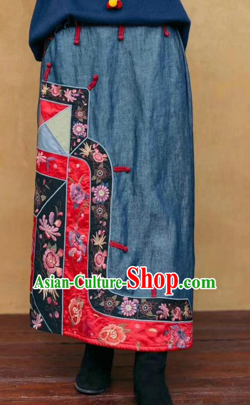 China Embroidered Skirt Traditional Clothing National Blue Flax Bust Skirt China Embroidered Skirt Traditional Clothing National Blue Flax Bust Skirt