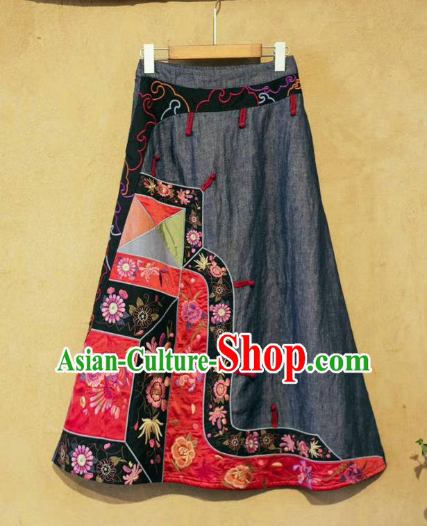 China Embroidered Skirt Traditional Clothing National Blue Flax Bust Skirt China Embroidered Skirt Traditional Clothing National Blue Flax Bust Skirt