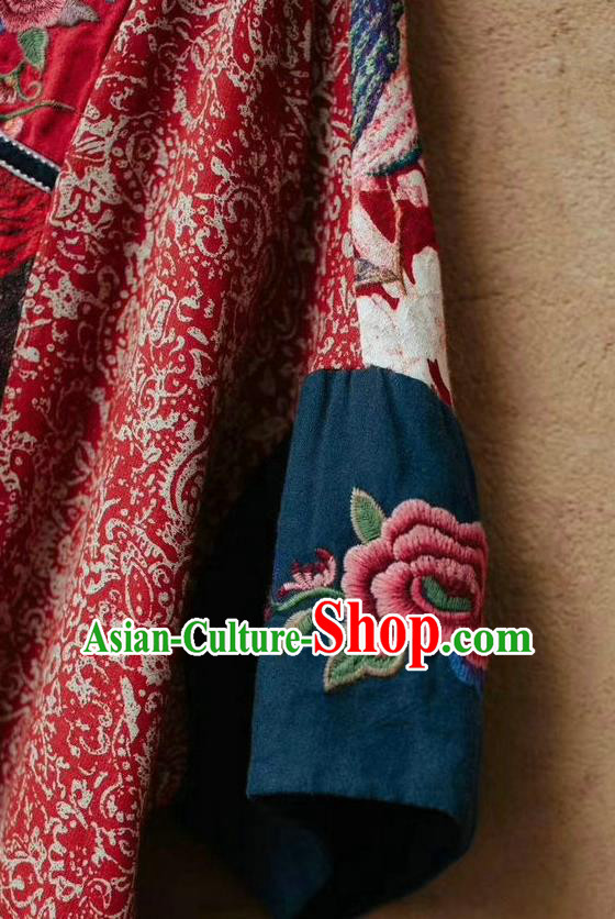 Chinese National Embroidered Flax Red Dress Traditional Printing Clothing Chinese National Embroidered Flax Red Dress Traditional Printing Clothing