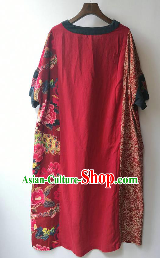 Chinese National Embroidered Flax Red Dress Traditional Printing Clothing Chinese National Embroidered Flax Red Dress Traditional Printing Clothing