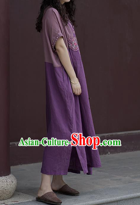 Chinese Traditional National Clothing Embroidered Purple Flax Dress Chinese Traditional National Clothing Embroidered Purple Flax Dress