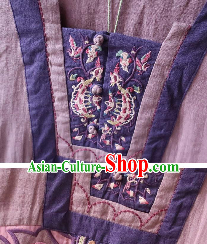 Chinese Traditional National Clothing Embroidered Purple Flax Dress Chinese Traditional National Clothing Embroidered Purple Flax Dress