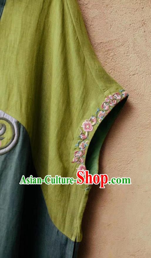 Chinese Traditional Women Fashion Embroidered Green Flax Dress National Clothing Chinese Traditional Women Fashion Embroidered Green Flax Dress National Clothing