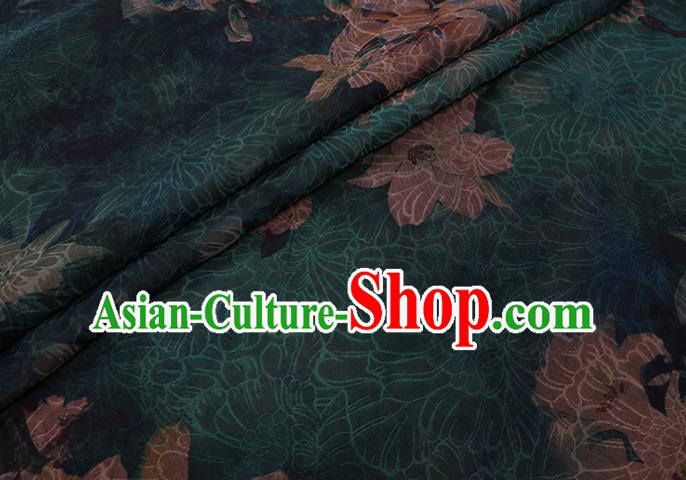 Chinese Classical Yulan Magnolia Pattern Silk Drapery Asian Traditional Cheongsam Deep Green Cloth Fabric Chinese Classical Yulan Magnolia Pattern Silk Drapery Asian Traditional Cheongsam Deep Green Cloth Fabric