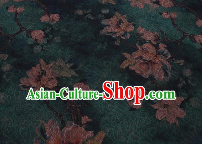 Chinese Classical Yulan Magnolia Pattern Silk Drapery Asian Traditional Cheongsam Deep Green Cloth Fabric Chinese Classical Yulan Magnolia Pattern Silk Drapery Asian Traditional Cheongsam Deep Green Cloth Fabric