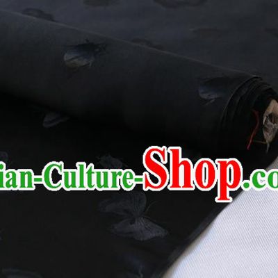 Asian Hanfu Satin Cloth Traditional Butterfly Ladybird Pattern Design Black Mulberry Silk Fabric Chinese Silk Drapery