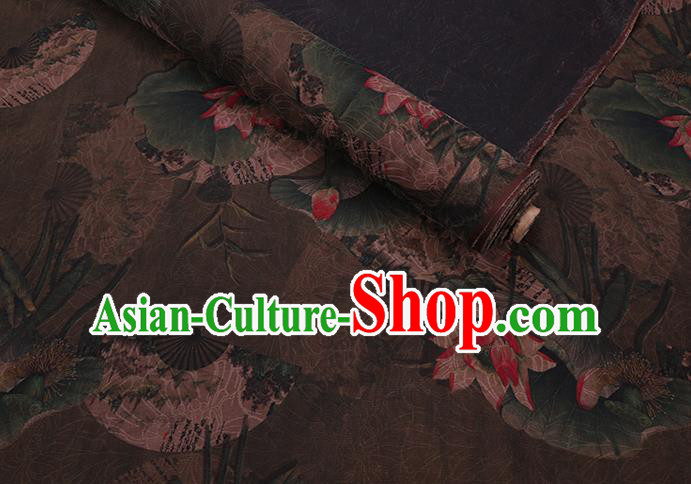 Chinese Classical Lotus Pattern Brown Silk Drapery Asian Watered Gauze Fabric Traditional Cheongsam Cloth Chinese Classical Lotus Pattern Brown Silk Drapery Asian Watered Gauze Fabric Traditional Cheongsam Cloth