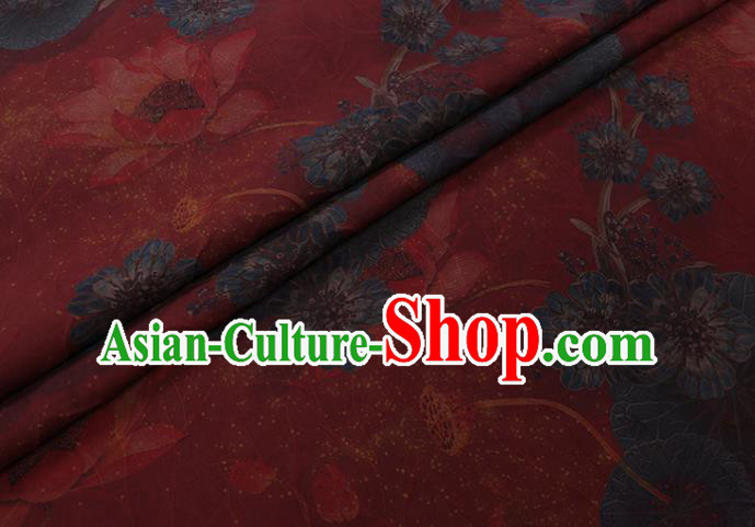 Asian Watered Gauze Fabric Traditional Cheongsam Cloth Chinese Classical Lotus Pattern Red Silk Drapery Asian Watered Gauze Fabric Traditional Cheongsam Cloth Chinese Classical Lotus Pattern Red Silk Drapery