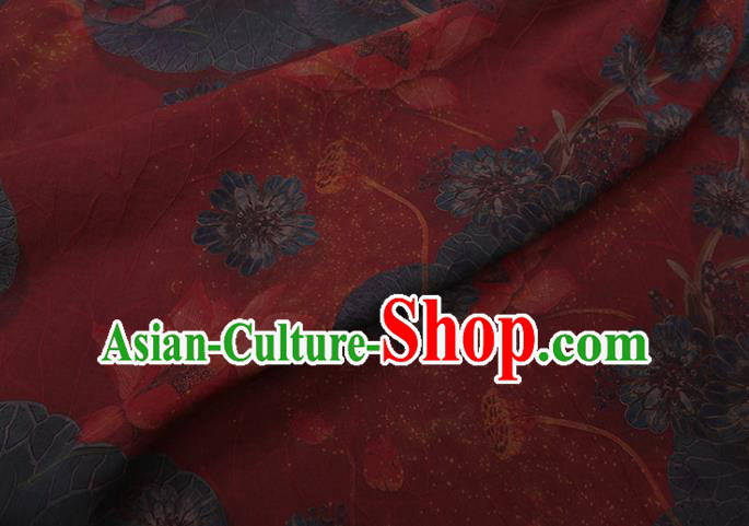 Asian Watered Gauze Fabric Traditional Cheongsam Cloth Chinese Classical Lotus Pattern Red Silk Drapery Asian Watered Gauze Fabric Traditional Cheongsam Cloth Chinese Classical Lotus Pattern Red Silk Drapery