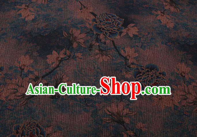Asian Navy Watered Gauze Fabric Traditional Chinese Classical Peony Pattern Silk Drapery Cheongsam Cloth Asian Navy Watered Gauze Fabric Traditional Chinese Classical Peony Pattern Silk Drapery Cheongsam Cloth