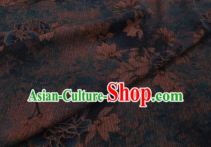 Asian Navy Watered Gauze Fabric Traditional Chinese Classical Peony Pattern Silk Drapery Cheongsam Cloth Asian Navy Watered Gauze Fabric Traditional Chinese Classical Peony Pattern Silk Drapery Cheongsam Cloth