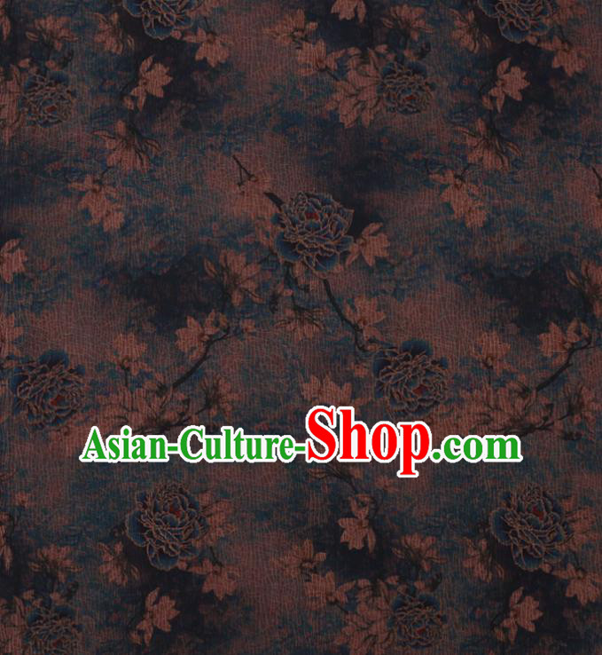Asian Navy Watered Gauze Fabric Traditional Chinese Classical Peony Pattern Silk Drapery Cheongsam Cloth Asian Navy Watered Gauze Fabric Traditional Chinese Classical Peony Pattern Silk Drapery Cheongsam Cloth