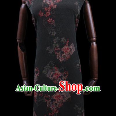 Asian Cheongsam Watered Gauze Cloth Fabric Traditional Chinese Classical Plum Blossom Pattern Black Silk Drapery