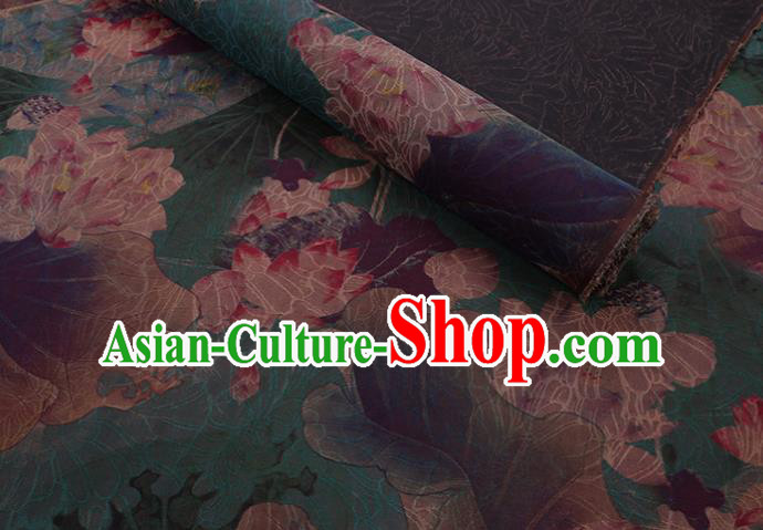Asian Cheongsam Cloth Watered Gauze Drapery Traditional Chinese Classical Lotus Pattern Green Silk Fabric Asian Cheongsam Cloth Watered Gauze Drapery Traditional Chinese Classical Lotus Pattern Green Silk Fabric