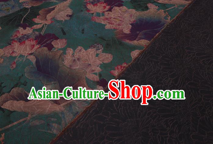 Asian Cheongsam Cloth Watered Gauze Drapery Traditional Chinese Classical Lotus Pattern Green Silk Fabric Asian Cheongsam Cloth Watered Gauze Drapery Traditional Chinese Classical Lotus Pattern Green Silk Fabric