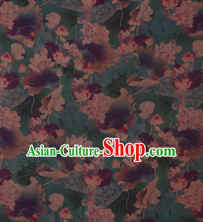 Asian Cheongsam Cloth Watered Gauze Drapery Traditional Chinese Classical Lotus Pattern Green Silk Fabric Asian Cheongsam Cloth Watered Gauze Drapery Traditional Chinese Classical Lotus Pattern Green Silk Fabric