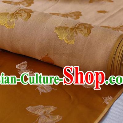 Asian Traditional Hanfu Satin Cloth Fabric Chinese Silk Drapery Classical Butterfly Ladybird Pattern Design Ginger Mulberry Silk