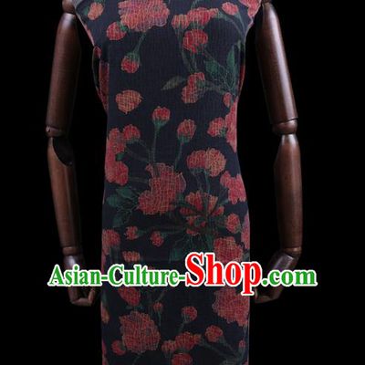 Chinese Classical Pattern Black Watered Gauze Asian Gambiered Guangdong Silk Fabric Traditional Cheongsam Cloth Drapery