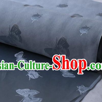 Chinese Silk Drapery Asian Classical Butterfly Ladybird Pattern Design Grey Mulberry Silk Traditional Hanfu Satin Cloth Fabric