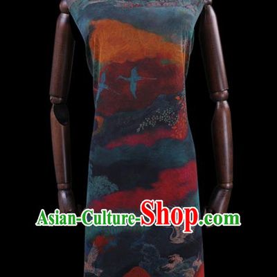 Chinese Traditional Watered Gauze Fabric Asian Cheongsam Cloth Drapery Classical Cloud Cranes Pattern Gambiered Guangdong Silk