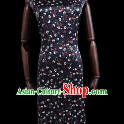 Asian Cheongsam Cloth Satin Drapery Chinese Classical Floral Pattern Black Watered Gauze Fabric Traditional Gambiered Guangdong Silk