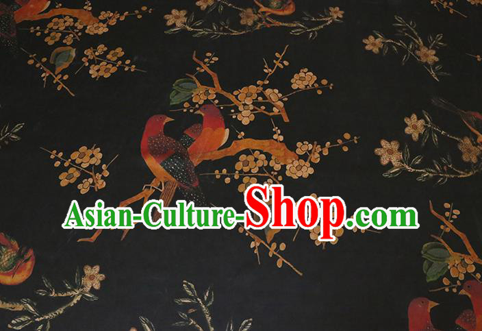 Chinese Classical Plum Birds Pattern Gambiered Guangdong Silk Traditional Cheongsam Fabric Black Watered Gauze