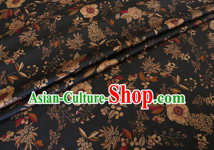 Chinese Classical Camellia Pattern Gambiered Guangdong Silk Black Watered Gauze Traditional Cheongsam Fabric Chinese Classical Camellia Pattern Gambiered Guangdong Silk Black Watered Gauze Traditional Cheongsam Fabric