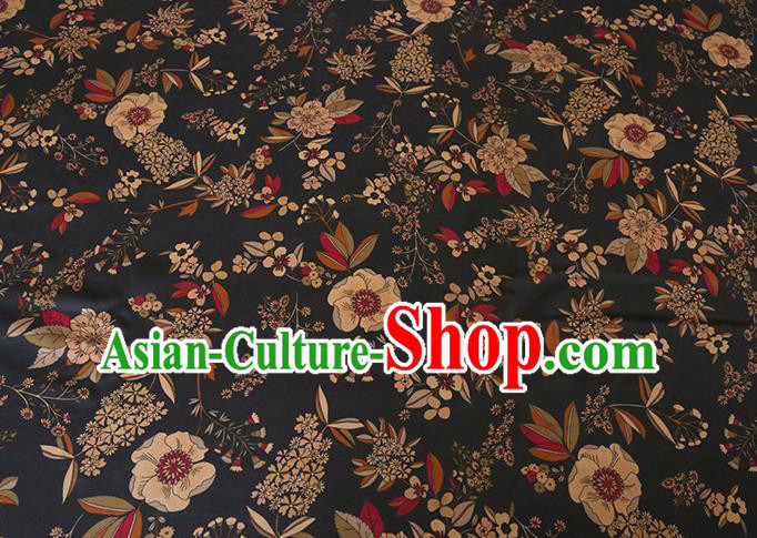 Chinese Classical Camellia Pattern Gambiered Guangdong Silk Black Watered Gauze Traditional Cheongsam Fabric Chinese Classical Camellia Pattern Gambiered Guangdong Silk Black Watered Gauze Traditional Cheongsam Fabric