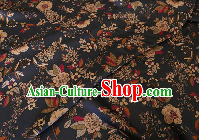 Chinese Classical Camellia Pattern Gambiered Guangdong Silk Black Watered Gauze Traditional Cheongsam Fabric Chinese Classical Camellia Pattern Gambiered Guangdong Silk Black Watered Gauze Traditional Cheongsam Fabric